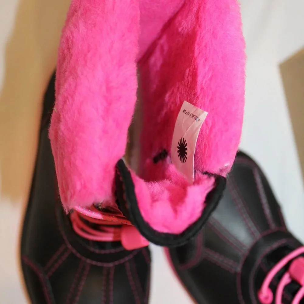 NIB UGG BUTTE WATERPROOF LEATHER‎ SHEARLING LINED WINTER ANKLE BOOTS BLACK PINK